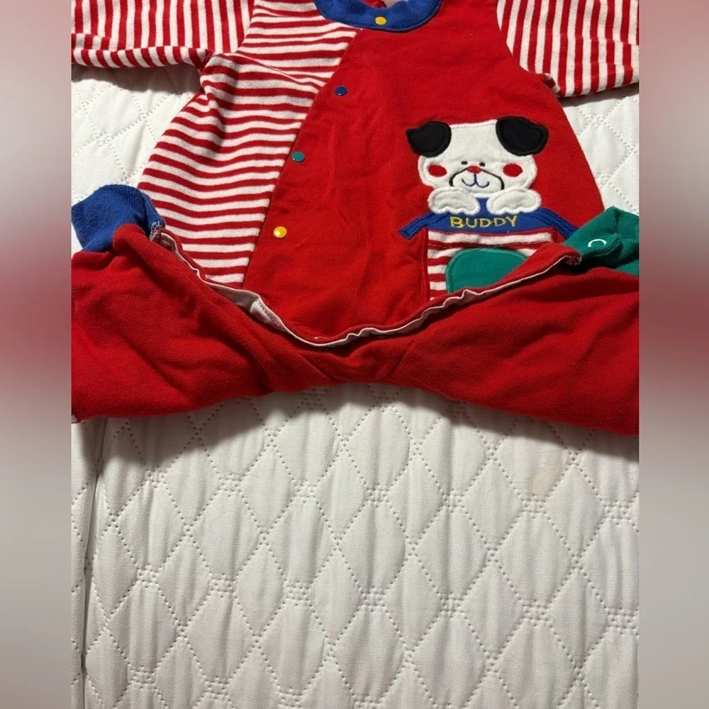 Buster Brown Vintage Red and White Striped Footie with Puppy Patch